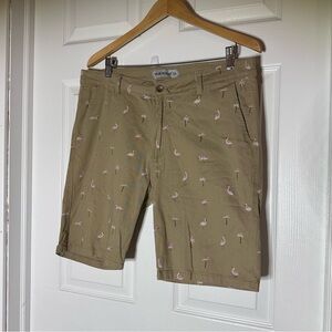 TRUE‎ ROCK Olive Flamingo Print Shorts